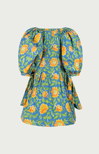 Robe longue décontractée d'été pour femme, imprimé floral, manches bouffantes, style bohème, col rond, coupe ample, 100 % coton naturel lavable - Product Image 3
