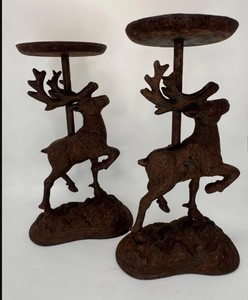 Ensemble de porte-bougies en fonte rustique en forme de cerf – Support à bougies vintage en forme de bois de renne pour la décoration de table de Noël et la décoration intérieure - Product Image 1