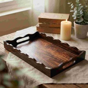 Modern Walnut Wooden Serving <b>Tray</b> with Plant Pattern for Dining <b>Table</b> Fruit Snack Platter for Home & Hotel Use - Product Image 4