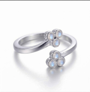 Rhaya Jewels Luxury Elegant Rhodium Plated 925 Sterling Silver <b>Open</b> Moonstone Bezel Setting Dainty Band Trendy Women's <b>Ring</b> - Product Image 1