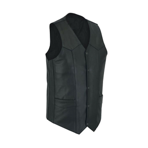 Gilet de motard pour homme en cuir véritable respirant, sans manches, avec poches, 100 % polyester, service OEM - Product Image 3