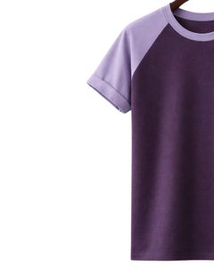 Camiseta de Hombre Raglan de Algodón con Cuello Redondo y Manga Corta, Morada Bicolor, Casual de Verano, Tejido Liso Teñido, con Logotipo Personalizado - Product Image 3