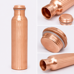 Ribbed <b>Copper</b> Water <b>Bottle</b> Pure <b>Copper</b> <b>Drinking</b> <b>Bottle</b> for Home Office Gym Yoga Travel and Daily Use - Product Image 6