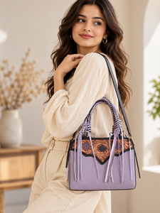 Sac fourre-tout en cuir unique de créateur, avec franges et pompons, en cuir repoussé à la main, style bohème, multi-usages, pour femme - Product Image 5