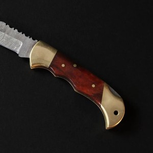 Cuchillo Plegable de Acero de Damasco Personalizado OEM DIY con Mango de Hueso y Latón, Cuchillo de Bolsillo Hecho a Mano, Funda de Cuero, Regalo EDC para Exteriores - Product Image 2