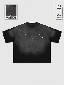 เสื้อยืดผู้ชายคอตตอนฮิปฮอปประดับดาวและคริสตัลไล่สีขนาดใหญ่พิเศษ ขายส่ง B2B จากซัพพลายเออร์ในสหรัฐอเมริกา - Product Image 2