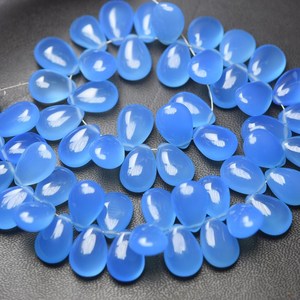 Natural Sky <b>Blue</b> Chalcedony Smooth Pear Shape Gemstone Beads Strand for Jewelry Making <b>Necklace</b> Earrings Wholesale - Product Image 1