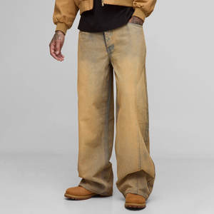 Vaqueros de Pierna Ancha con Efecto Desgastado para Hombre, Jeans de Alta Calidad, Estilo Urbano, Corte Holgado, Cintura Media - Product Image 1