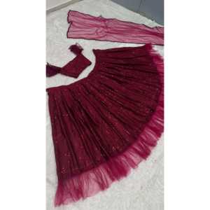 Vestidos de Noche de Diseñador, Elegantes para Fiesta, Lehenga Choli con Intrincado Bordado de Volantes en Malla - Product Image 3