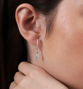 ต่างหูเพชรทรงหยดน้ำ DEF Color VS VVS Clarity Pear Round Lab Grown Diamond  แบบห่วง  ทองคำแท้ 10K 14K  ได้รับการรับรองจาก IGI - Product Image 6