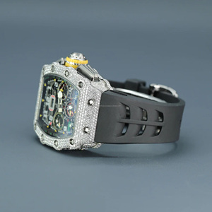 Vente en gros de montre-bracelet de luxe pour homme en acier inoxydable de haute qualité automatique analogique Moissanite glacé 41mm style hip hop verre antique - Product Image 3