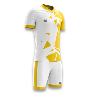 Conjunto de Uniforme de Fútbol Personalizado para Hombre, Blanco y Amarillo, con Diseño Geométrico, Cuello en V, Manga Corta, Transpirable, de Poliéster, Ajuste Atlético - Product Image 4