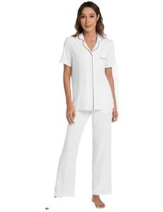Conjunto de pijama de modal de manga larga para mujer, ropa de dormir con botones y cuello en V, ropa de dormir para dama de honor en tela tejida de La XS-XXL - Product Image 1
