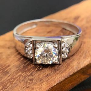 1.5 Carat <b>Mens</b> Moissanite <b>Ring</b> 925 Sterling <b>Silver</b> White Gold Plated Wedding Band D Color Factory Wholesale <b>Ring</b> - Product Image 2