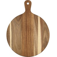 Talenan Kayu Bulat Dengan Gagang, Blok Pemotong Kayu Akasia Untuk Dapur, Menyajikan Pizza, Keju, Buah, Sayuran