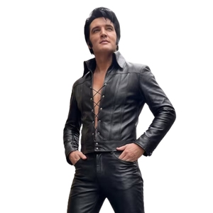 Elvis Presley Inspired Black Leather <b>Jumpsuit</b> & Stage Outfit | Retro Rock & Roll Performance Suit High-Volume Rock & Roll Stage - Product Image 2
