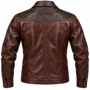 Chaqueta de Cuero Genuino Personalizada para Hombre, Estilo Vaquero Occidental Vintage, Marrón Bicolor, Chaqueta de Motero Desgastada, Proveedor y Fabricante OEM ODM - Product Image 2
