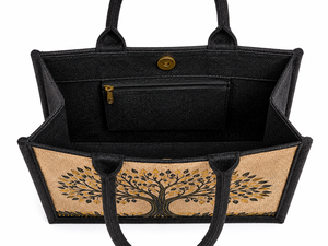 <b>tree</b> print laminated jute tote <b>bag</b> eco friendly reusable shopping <b>bag</b> with zipper pocket custom wholesale - Product Image 4