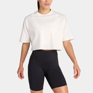 <b>Womens</b> <b>White</b> Crop Top Crew Neck <b>Short</b> <b>Sleeve</b> Loose Fit Knitted Solid Color Minimalist T <b>Shirt</b> for Spring Summer Casual Daily - Product Image 3