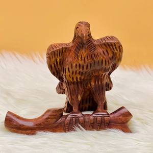 งานแกะสลักนกเหยี่ยวไม้ทำมือ ของตกแต่งบ้าน รูปปั้นนกไม้แกะสลัก งานศิลปะหัตถกรรม สำหรับห้องนั่งเล่น สำนักงาน ของขวัญ - Product Image 3
