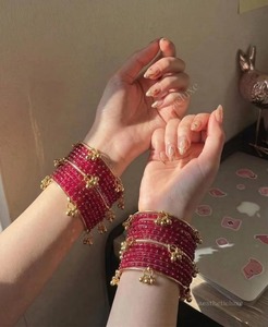 Bracelets en verre kashmiri rose vif tendance avec perles taille émeraude, couleurs personnalisées, bijoux d'anniversaire - Product Image 2