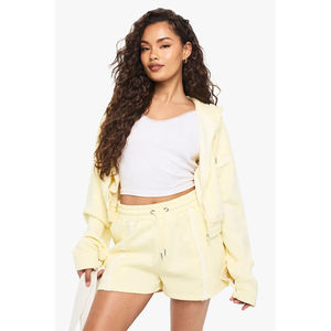 Conjunto deportivo de moda para mujer, con logotipo personalizado, 2 piezas, sudadera con capucha y cremallera doble y pantalones deportivos de pierna ancha. - Product Image 5