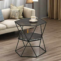 Table basse hexagonale industrielle moderne TMG-A102 en verre trempé avec film de sécurité et tube en fer pour la maison, le bureau et le salon