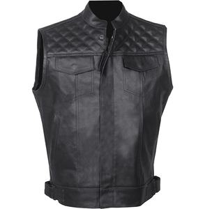 Haute qualité hommes véritable peau de mouton en cuir bouton moteur motard gilet été Streetwear sans manches moto gilets - Product Image 3