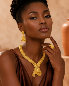 Latest Design Trendy 18K Gold Plated Flower Charm Statement Necklace Set for Women African Nigerian Bridal Jewelry Earrings Ring - Product Image 2