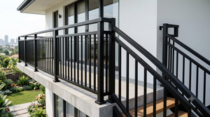Rampe d'escalier en fer personnalisable pour villa, fixation au sol, résistante à la corrosion, design traditionnel, noir mat - Product Image 4