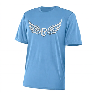 Camiseta de Manga Corta con Cuello Redondo y Estampado Azul Claro para Hombre, Corte Regular, Informal, 100% Poliéster, Transpirable, Color Sólido - Product Image 2