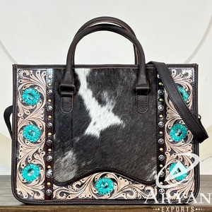 Super September Hand Tooled Floral <b>Heart</b> <b>Shape</b> Shoulder <b>Handbag</b> For Women Real Cowhide Leather Travel Tote Bag With Adjustable - Product Image 1