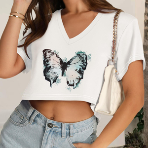 Camiseta Corta de Algodón Ligero para Mujer, Corte Holgado, Estilo Urbano, Tejido Resistente, Manga Corta, para Moda de Alta Gama - Product Image 6