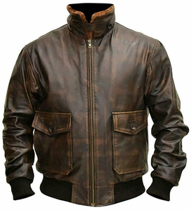 <b>Men</b> <b>Genuine</b> <b>Leather</b> A2 Bomber <b>Jacket</b> Brown Distressed Aviator Pilot Flight <b>Jacket</b> - Product Image 5