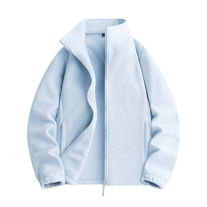 Chaqueta Unisex de Forro Polar Azul Claro, Cuello Alto, Cierre Completo, Corte Regular, Color Sólido, Prenda Exterior de Poliéster para Otoño - Product Image 1