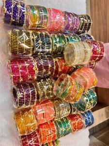 Bracelets en verre traditionnels du Cachemire, multicolores, plaqués or, ensemble de bijoux de mariage, couleurs personnalisées disponibles - Product Image 2