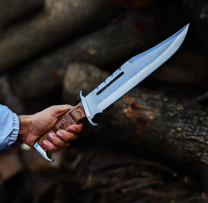 Couteau de chasse Rambo artisanal en acier inoxydable PRESTIGE BLADES, finition brossée, manche unique, étui, options personnalisées, ambidextre - Product Image 2