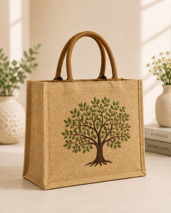 Bolsa de Yute con Bordado de Árbol, Estilo Bohemio, Abierta, para Compras, para Todas las Temporadas - Product Image 1