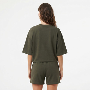Custom Women's 2-Piece Cotton Short <b>Set</b> for Summer <b>Twin</b> <b>Set</b> with Solid Pattern Short Pants and Crop Top Casual Knitting Fabric - Product Image 2