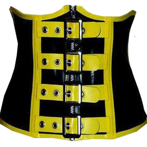 Faja corsé de látex para mujer con cierre de corchetes y ojales, control firme, diseño negro y amarillo - Product Image 3