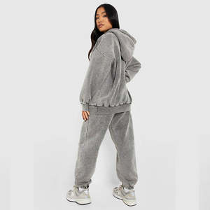 Survêtement d'hiver personnalisé 400 g/m² uni décontracté écologique, avec broderie effet usé délavé à l'acide, pantalon baggy et sweat à capuche évasé - Product Image 2