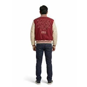Blouson universitaire haut de gamme en laine métonnée épaisse, brodé, écologique, avec manches en cuir recyclé, vêtement d'extérieur universitaire personnalisé - Product Image 2