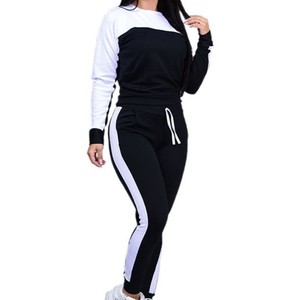 Ensemble de survêtement color block pour femme, manches longues, style sportif, avec pantalon de jogging, col rond, cordon de serrage, poches, en Spandex et Polyester, pour l'automne - Product Image 2