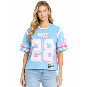 Maillots d'été 2026 pour femmes – T-shirt tendance à col rond et manches courtes, style football américain, motif numérique, coupe ample et décontractée - Product Image 1