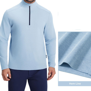 Sudadera barata de forro polar para hombre con cremallera de un cuarto, color liso, corte regular, informal, para invierno, con logo bordado frontal, de mezcla de algodón básica. - Product Image 3