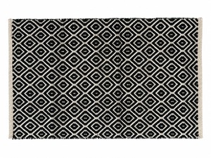 Tapis d'extérieur moderne en coton tissé à la main, à poils ras, géométrique noir et blanc, antidérapant et réversible pour patio - Product Image 1