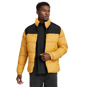 Chaqueta acolchada de invierno para hombre con bloques de color, cuello alto, cremallera, informal y cálida - Product Image 1