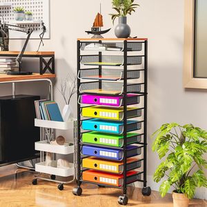 Organizzatore da Scrivania a 12 Livelli con Ruote, Cassetti Scorrevoli e Rete Metallica per Ufficio o Casa - Product Image 2