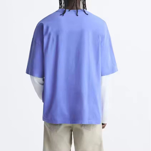 เสื้อยืดโอเวอร์ไซส์สีพื้นสไตล์สตรีทแวร์สำหรับผู้ชาย แห้งเร็ว แขนยาว คอกลม ผ้าเจอร์ซีย์คอตตอนลำลอง - Product Image 2