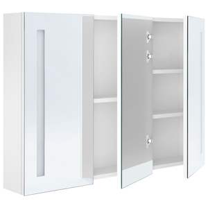 Armoire de salle de bain en MDF blanc brillant avec miroir en verre LED et finition mélamine - Product Image 5